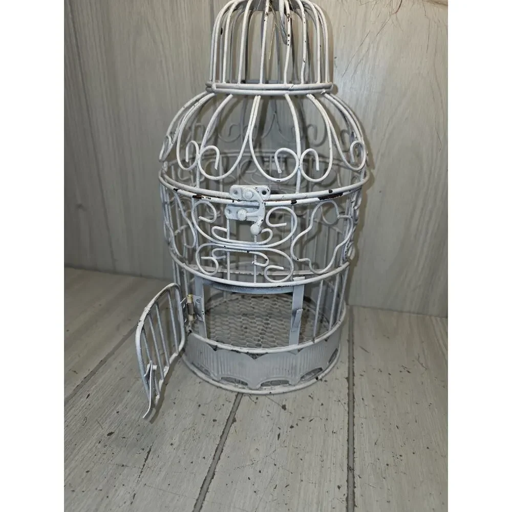 Vtg Hanging White Metal Decorative Bird Cage 15.5